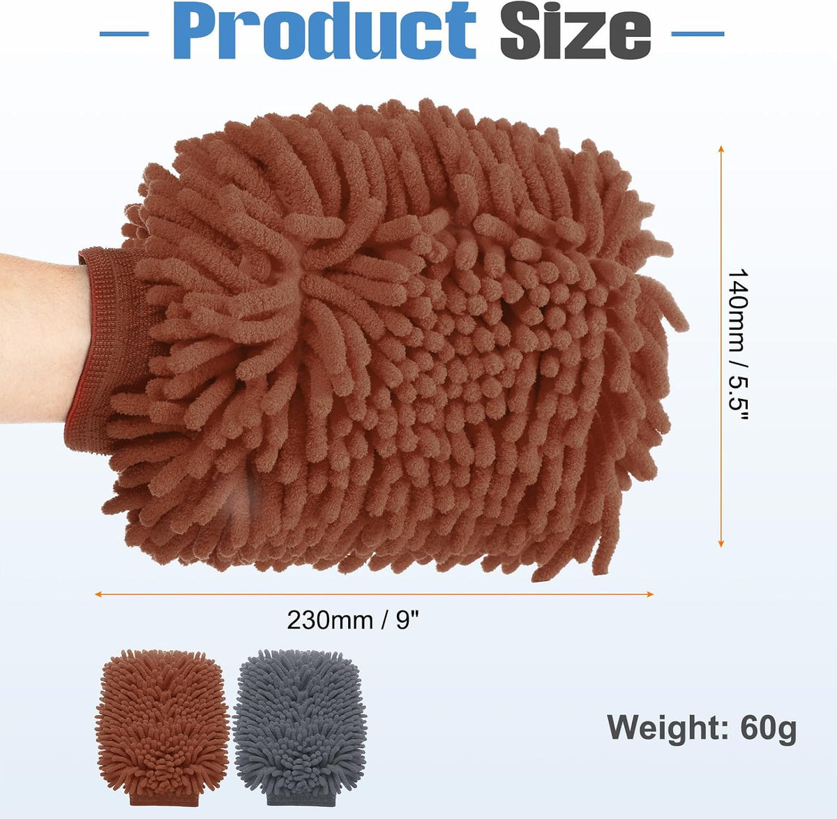 HARFINGTON 4pcs Chenille Microfiber Car Wash Mitts 9"x5.5" Grey Brown