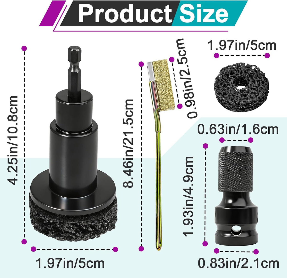 2 Sets Wheel Hub Cleaning Kit Fits 1/2" Impact Driven Wrenches