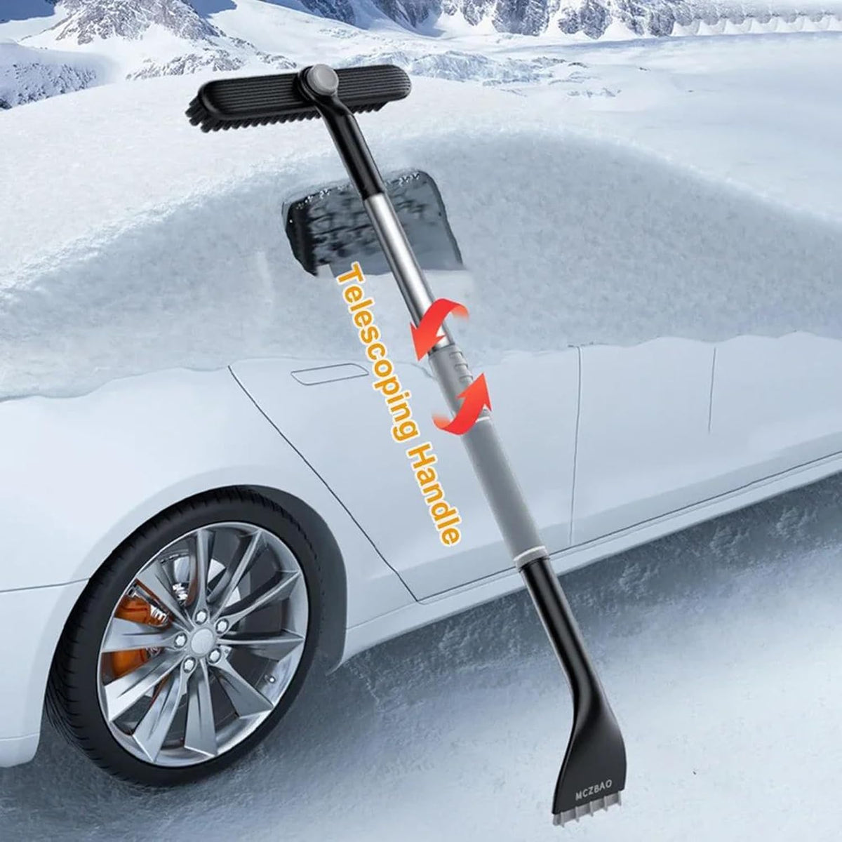3 In 1 Snow Brush and Ice Scraper for Car Windshield EOHMAK Extendable Snow Removal 360° Pivoting Vehicle Winter Shovel Brush Snow Scraper with Long Handle(Gray)