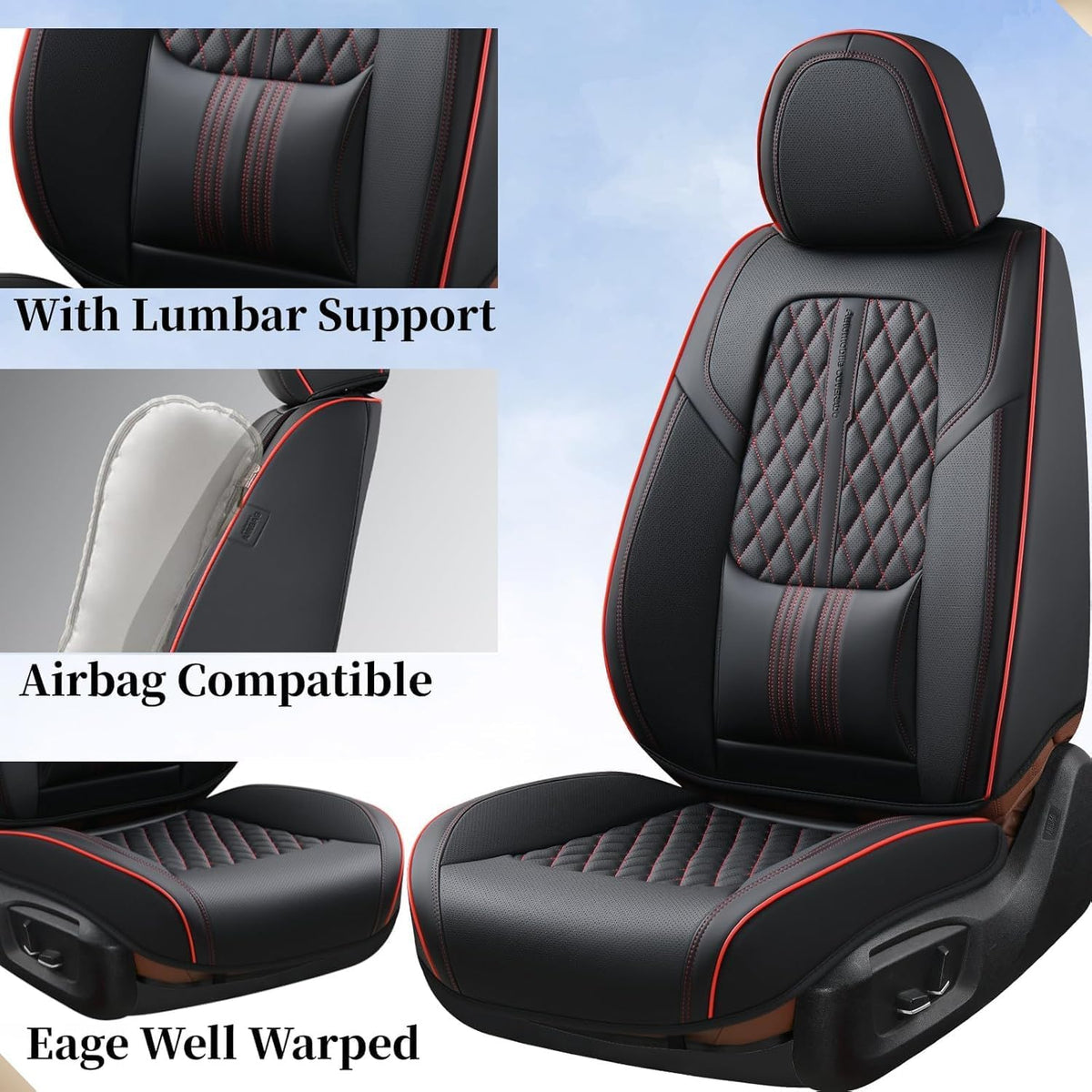 Coverado Nappa Leather Car Seat Covers Front Set, Luxury Waterproof Seat Protectors, Airbag Compatible Anti‑Slip Auto Seat Covers, Universal Fit for Most Cars SUVs Trucks Pickup Vehicles