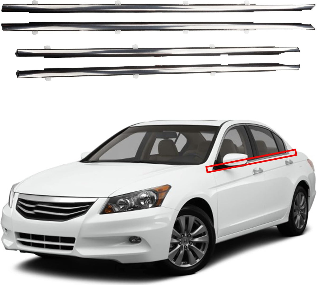 Dasbecan 4Pcs Weatherstrip Window Seal Chrome Car Window Moulding Trim Compatible with Honda Accord 2008-2012 Replaces#72410-TA0-A01 72450-TA0-A01 72910-TA0-A01 72950-TA0-A01