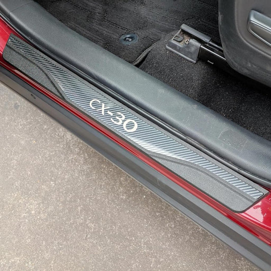 Door Sill Scuff Plate Accessories Kit for Mazda CX-30 2020 2021 2022 2023 2024, Door Entry Guard Trim Cover Interior Accessory Kick Panels 4pcs Set