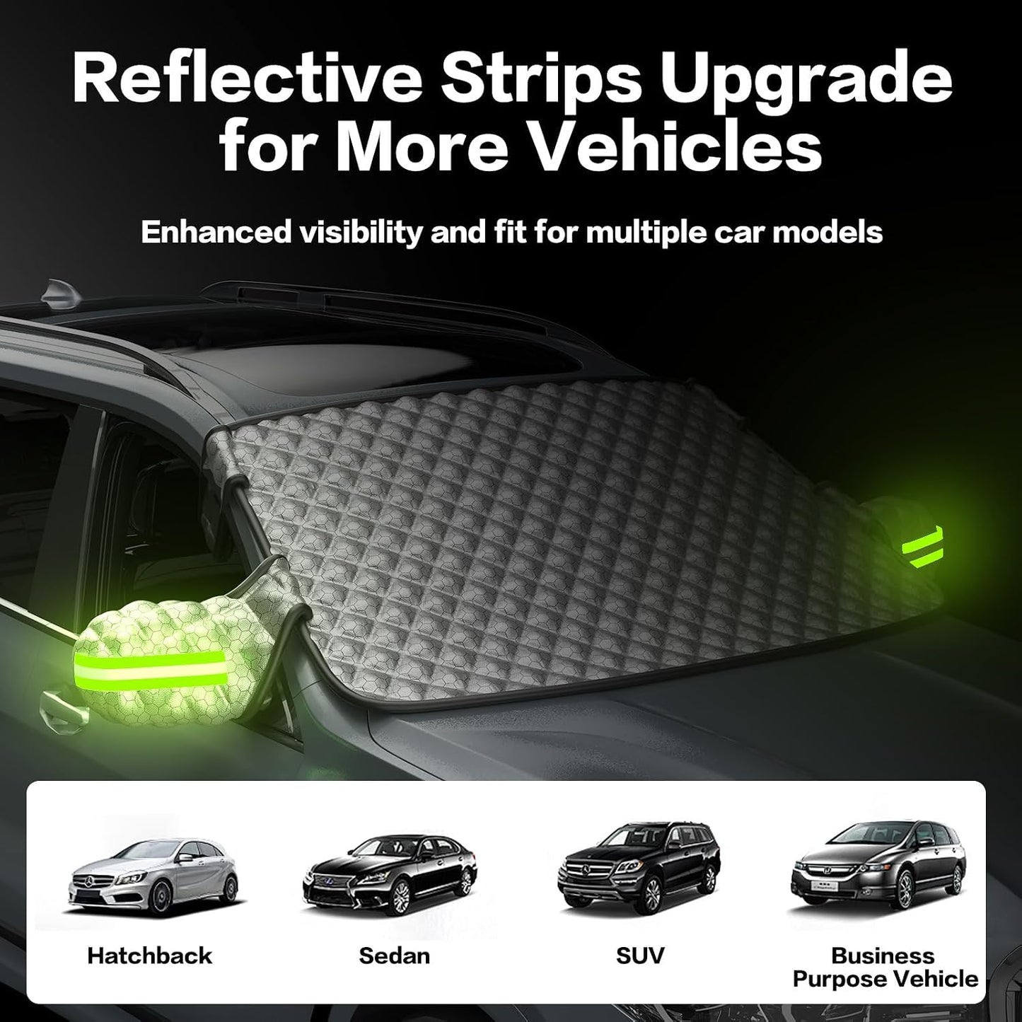 Exterior Windshield Cover for Ice and Snow, Graphene Grid Heavy-Duty Windshield Sun Shade, Car Snow Shield with Mirror Covers, Wiper Area Coverage for Cars, SUVs and Trucks, Large