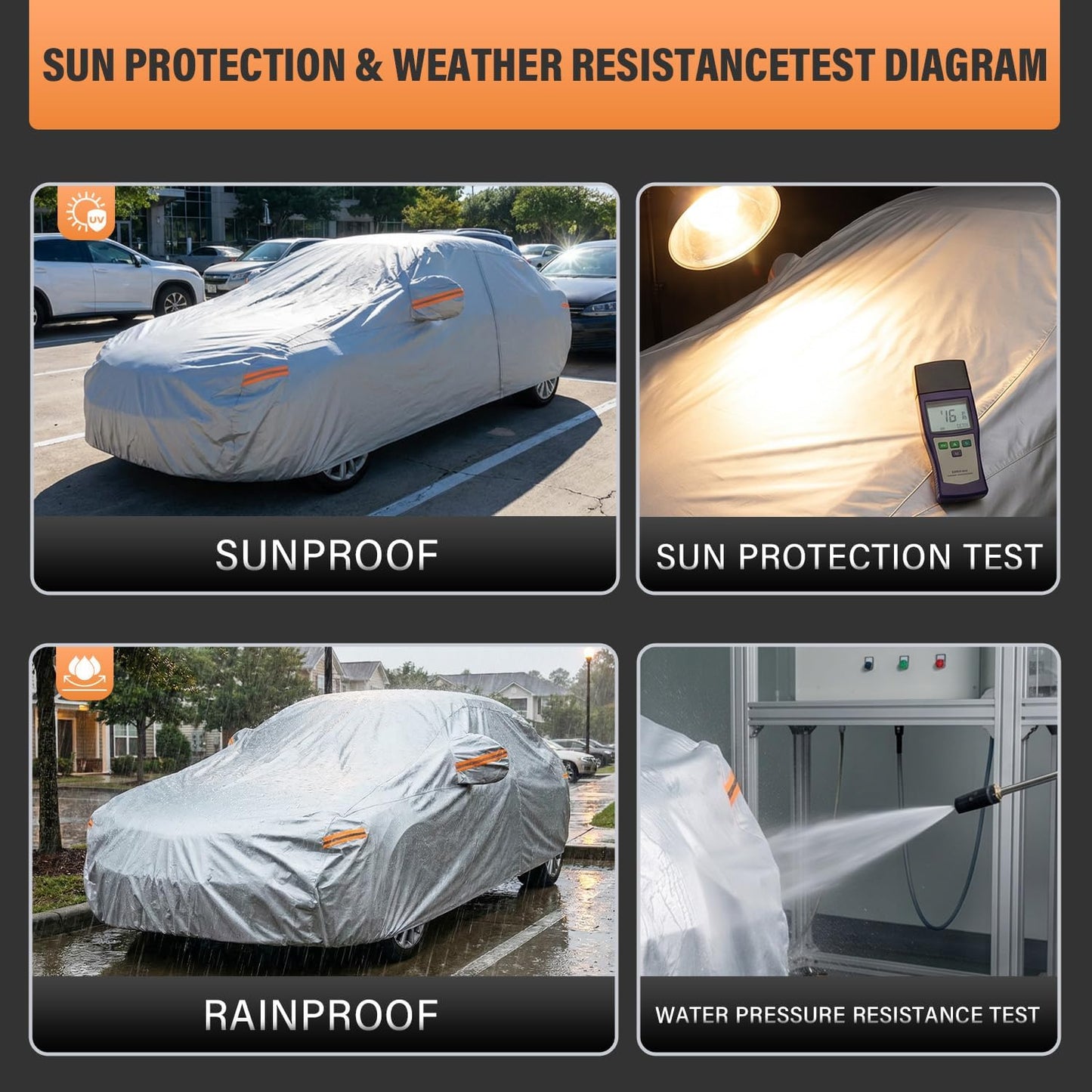 Kayme Sedan Car Cover Waterproof All Weather for Automobiles - See Vehicle Size Chart for Accurate Fit - Outdoor Full Exterior Cover Sun Rain Snow UV Protection with Zipper. Size A4 (See Size Chart)