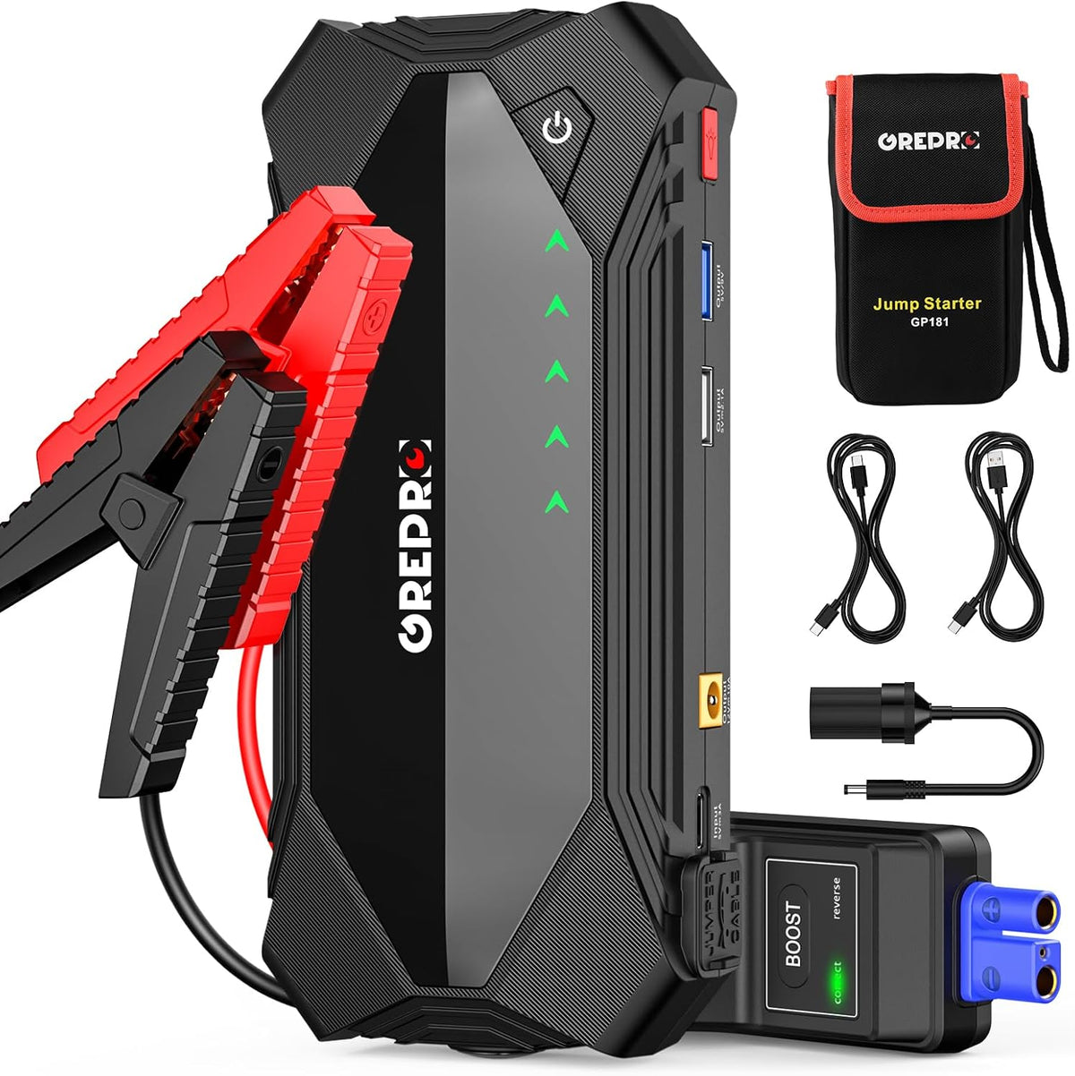 GREPRO Jump Starter (10L Gas & 8.0L Diesel Engines), 3000A Car Battery Jump Starter Battery Pack,12V Booster, Jump Box with Jumper Cables, Car Jumper with LED Light