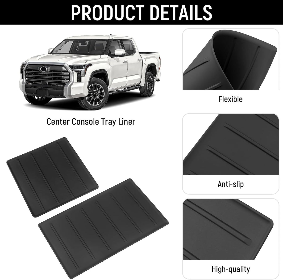 2PC Center Console Tray Liner Compatible with Toyota 2022-2026 Tundra (Only Fit SR,SR5,Limited) & 2023-2026 Sequoia Accessories Center Console Organizer Protective Pad