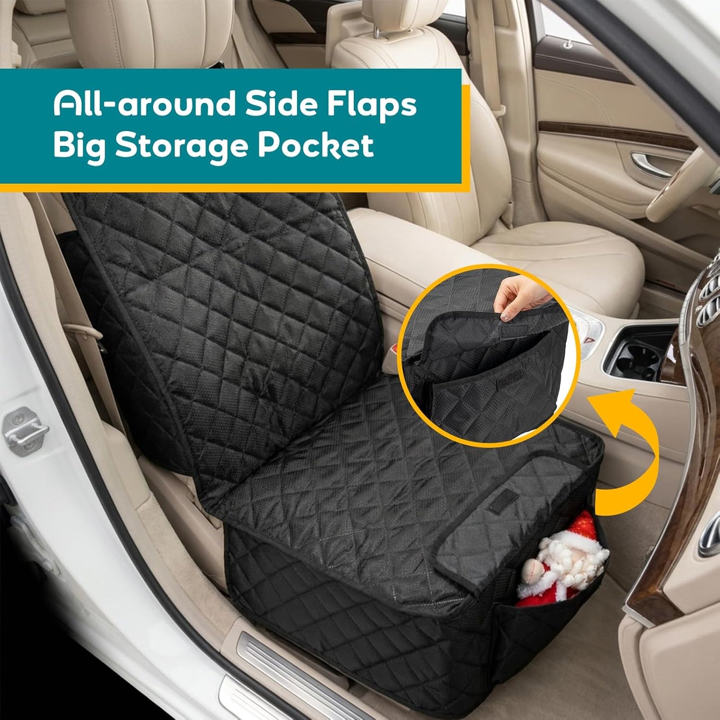 Dog Car Seat Covers Waterproof Front Pet Seat Cover, Full Protection Seat Cover with Side Flaps for SUV Truck Car, Nonslip Scratchproof Universal Fit, Black