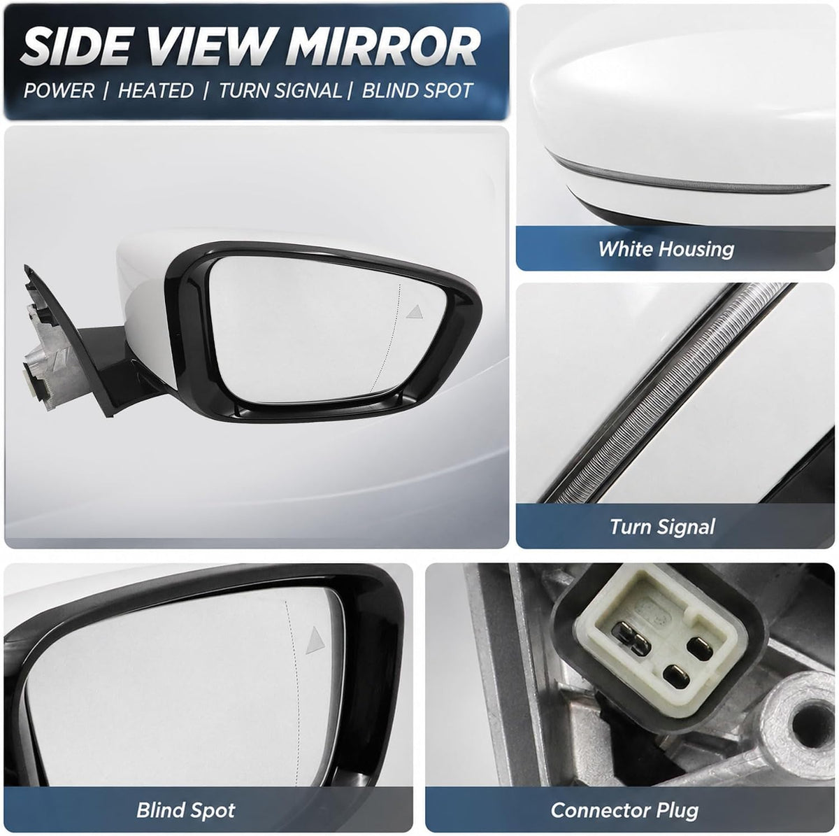 XQSMWF Passenger Right Side Mirror Assembly Fit for BMW 5 Series G30 530i 540i 530e 2017-2022 - White, Power Folding, Heated, Blind Spot, Turn Signal - Replaces 51167485125 [5-Pin]