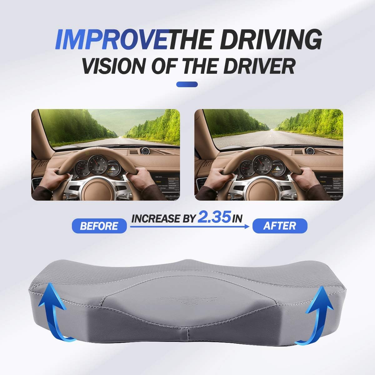 Car Seat Cushion, Comfortable Memory Foam Cushion for Driving, Auto Heightening Wedge Cushion for Sciatica Tailbone Pain Relief (Gray)