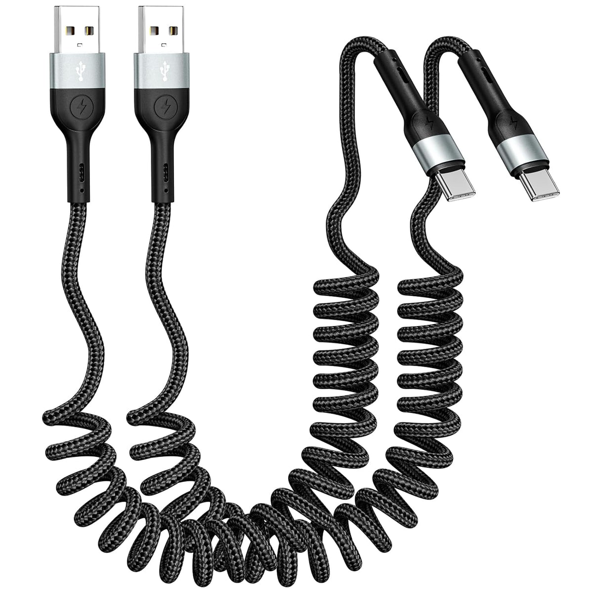 Coiled USB A to USB C Cable, iPhone Car Charger,Carplay Cord 2 Pack(3ft)