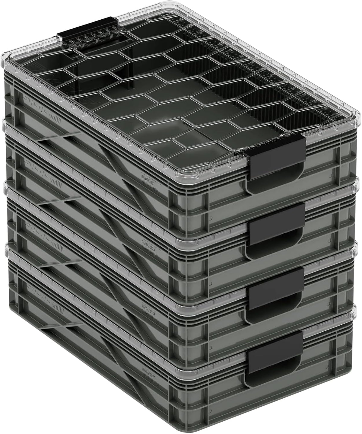 SIDIO Quarter Crate 4-Pack Stackable Storage Bins, Stealth