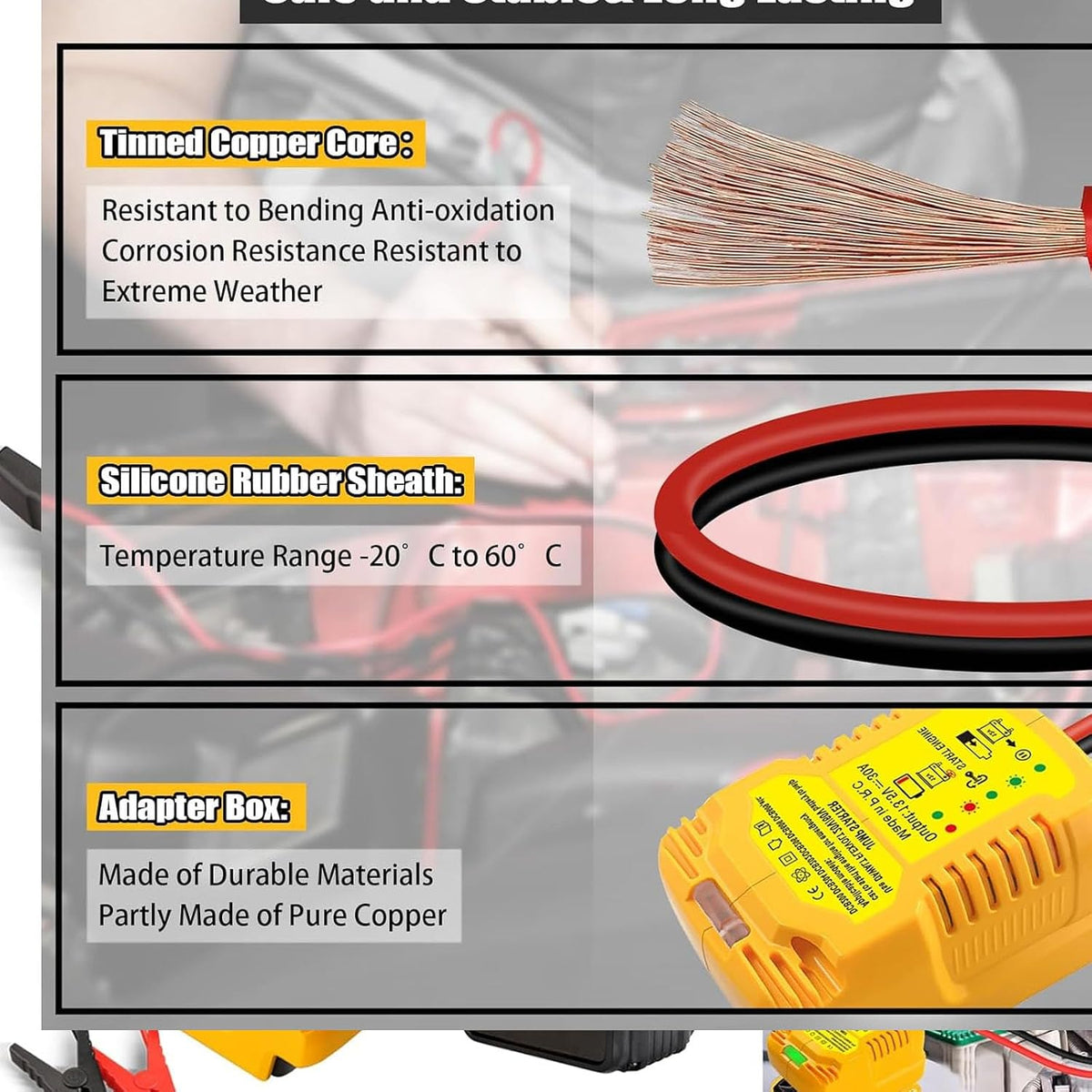 TPDL Heavy Duty Battery Jumper Cable Clamps for DeWalt 20v Battery, Convert to Jumper Starter Automotive Booster with 11AWG Cables,Parrot Clips, Power for Quick Charging Connector