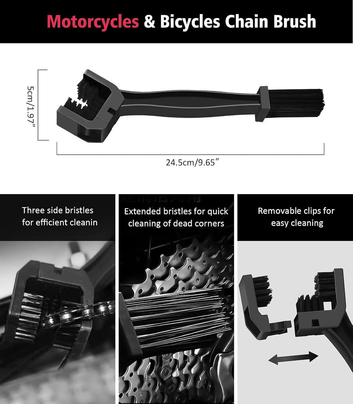 YeewayVeh 6PCS Motorcycle Cleaning Kit, Bendable Wheel Tire Brush,Black/Red