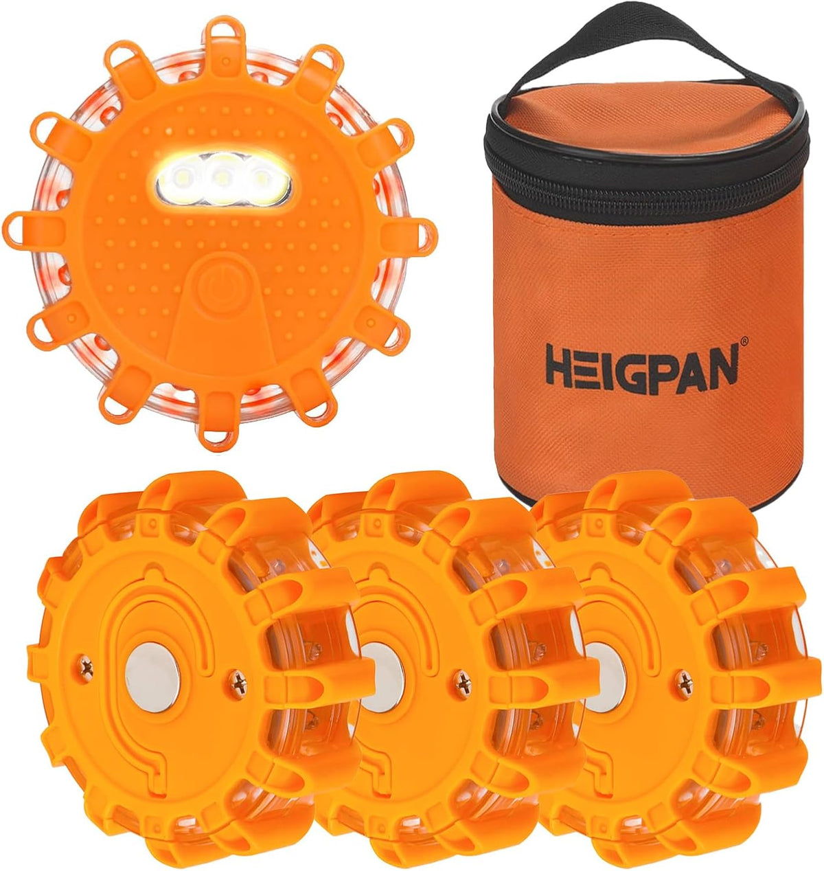 HEIGPAN GP904 LED Road Flares 4 Pack, Battery Powered Safety Warning Lights with Magnetic Base & Hook, 9 Flashing Modes for Roadside Emergency Car Truck Boat (Batteries NOT Included)