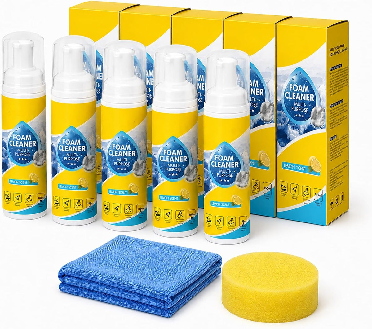 4-in-1 Multi-Enzyme Foam Cleaner 5oz, All Purpose Cleaning Spray and Multi Purpose Foam Cleaner for Kitchen Grease Care, Bathroom Tiles, Car Interior, Sofa Upholstery, Carpet (3PCS)