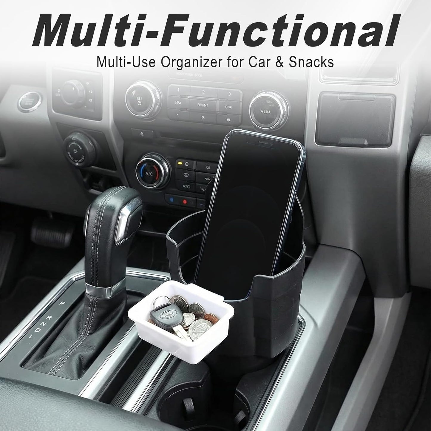 Car French Fry Holder with Cup Dip Tray, Car Sauce Holder with 2.68 Inch Base for Fast Food, Drink, Phone & Keys, Universal Interior Accessory for Vehicle, Truck, RV, Boat (Black)