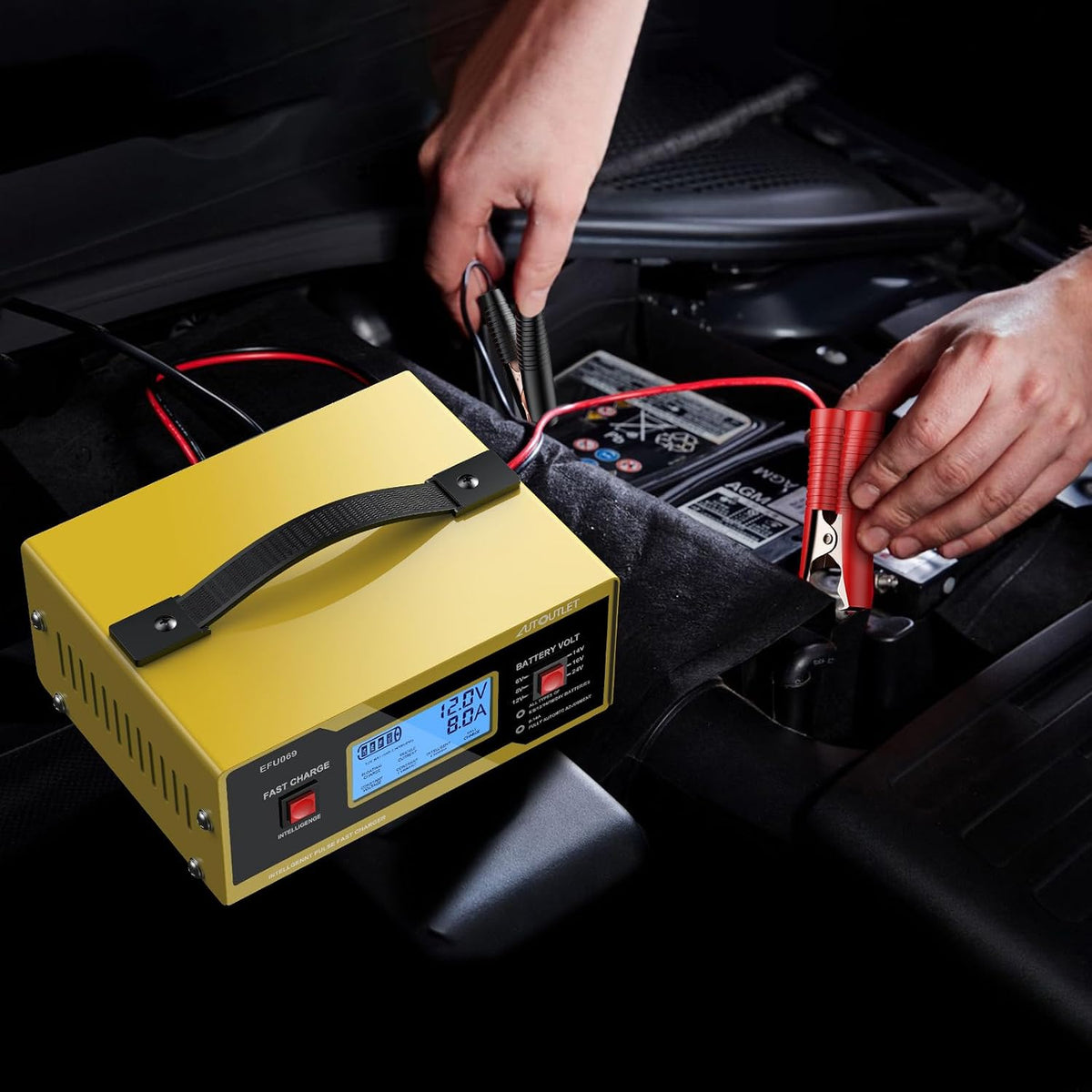 AUTOUTLET Upgraded 6/8/12/14/16/24V Battery Charger Automotive Smart Car Battery Charger and Trickle Maintainer 0-14A Fully Automatic with Cable Clamps for Lead-Acid Batteries(NOT Lithium Battery)