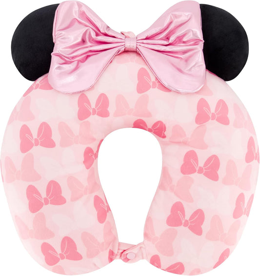 Disney Minnie Mouse Travel Neck Pillow with 3D Ears and Bow for Airplane, Car and Office Comfortable and Breathable, Blush