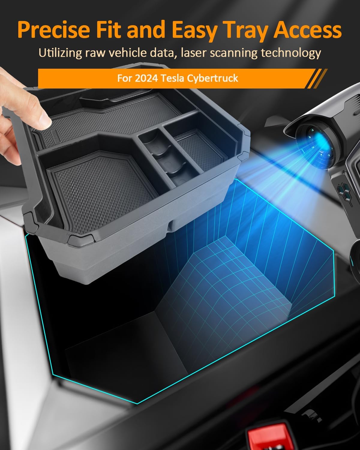 CDEFG Double Layers for 2024 2025 2026 Tesla Cybertruck Center Console Organizer Tray for Cyber Truck 2024-2026 Accessories Armrest Storage Box Insert Tray for Cybertruck Arm Rest Middle Organizer