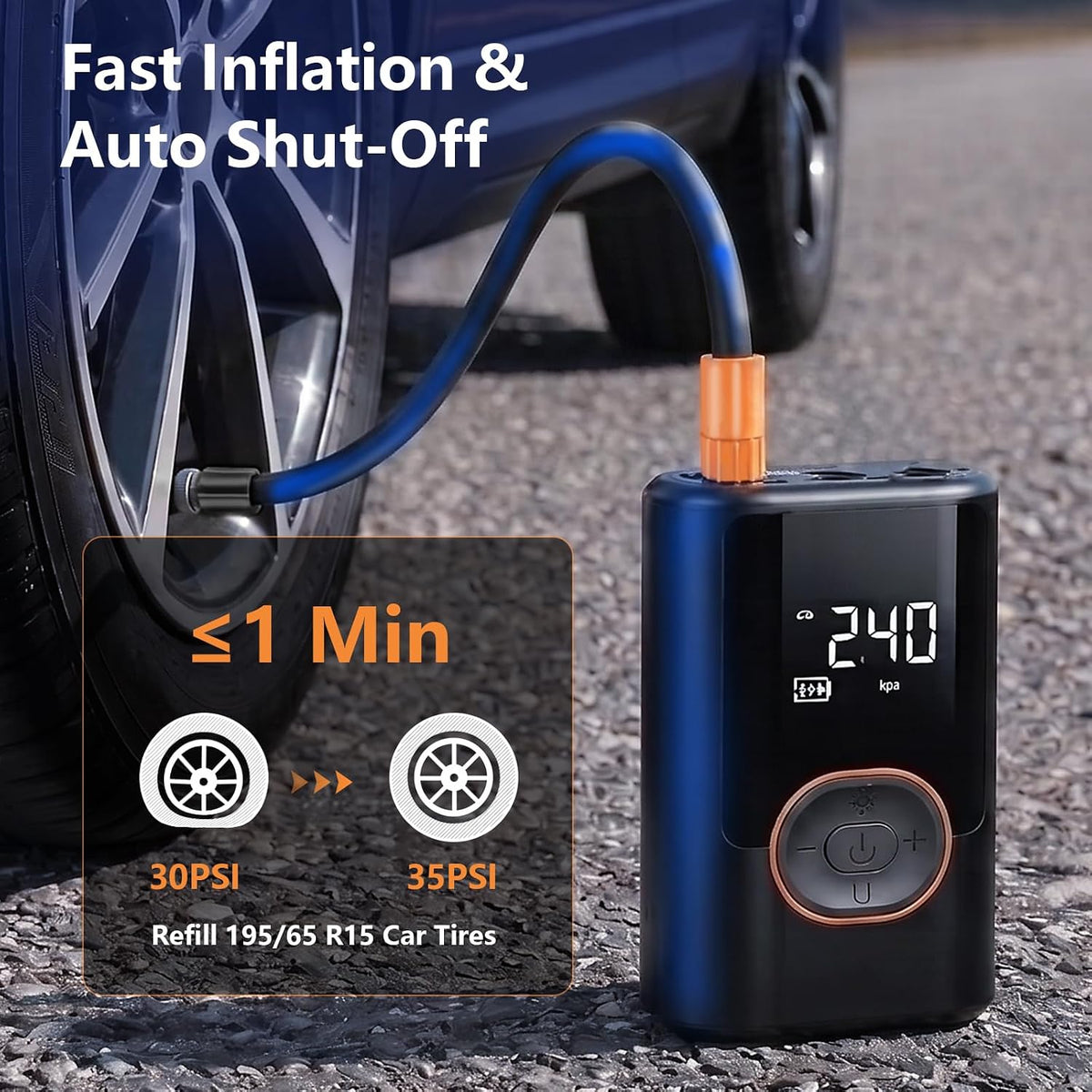 Portable 150PSI Cordless Tire Inflator, Auto Shut-Off Digital Gauge for Car