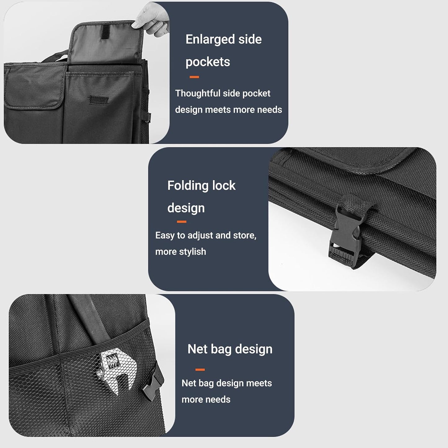 Trunk Organizer for Car Foldable Sturdy Style with 3 Compartments Holds Auto Accessories Tools Automotive Consoles and Organizers For Vehicle Trunk Storage (Black)