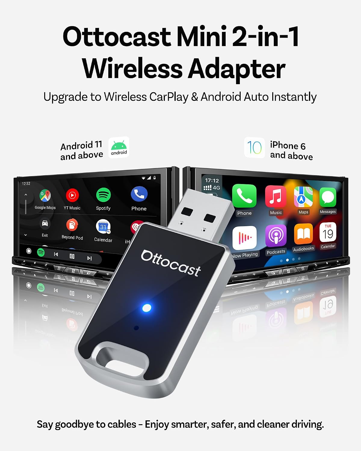 OTTOCAST Mini Edge 2-in-1 Wireless CarPlay & Android Auto Adapter 2026