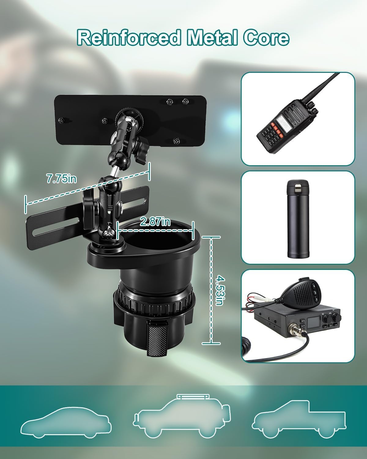 Cup Holder Expander Mount for Satellite Radio CB Mic and Walkie Talkie