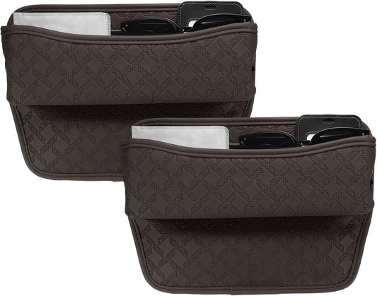 HARFINGTON 2pcs Car Seat Gap Filler Organizer 11.5 x 8 x 2.1 Inch Leather Universal Car Organizer Storage Box Between Seat and Console for Phone Sunglasses Keys, Coffee
