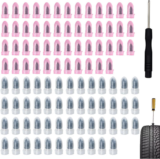 100 PCS Tire Repair Kit, Tire Repair Screws with 2 Sizes, Vacuum Tire Repair Rubber Nail, Screwdriver&Storage Box, Fast Self-Service Tool for Car, Truck, Motorcycle, Tire Puncture Repair (100Pcs)
