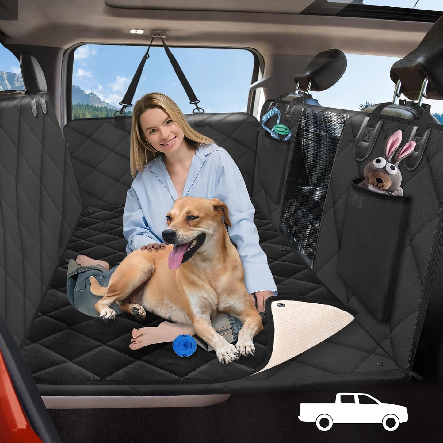 Back Seat Extender for Dogs-Large Space, Hard Bottom Dog Car Seat Cover for Back Seat with Blankets, Sturdy Backseat Extender for Dogs, Waterproof Dog Hammock for Car, SUV, Truck