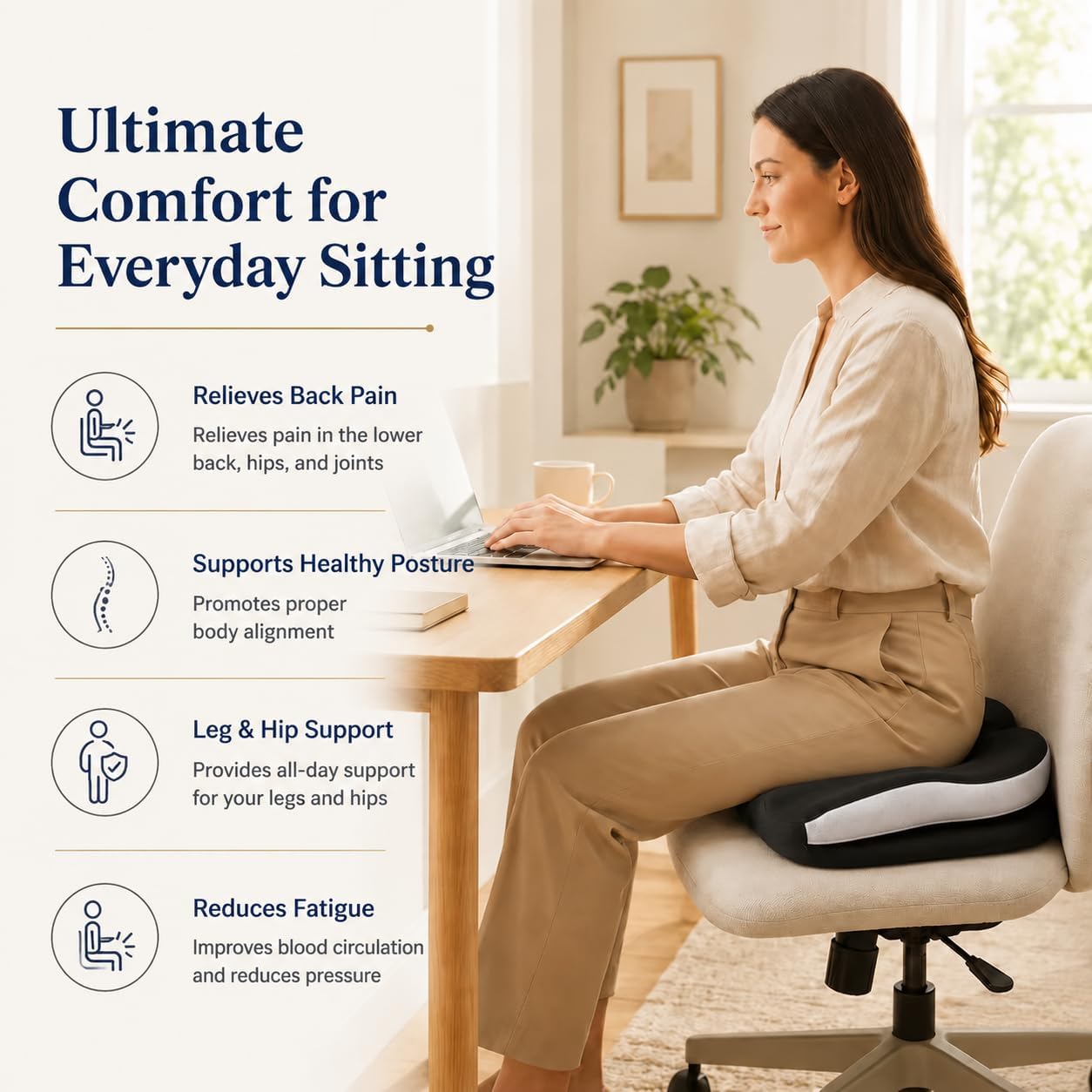Seat Cushions for Office Chairs Wheelchair Cushion for Long Sitting Back Pain，Memory Foam Seat Car Computer Desk Chair Cushion，Coccyx Cushion for Tailbone Pain Relief Cushion Office Chair Black