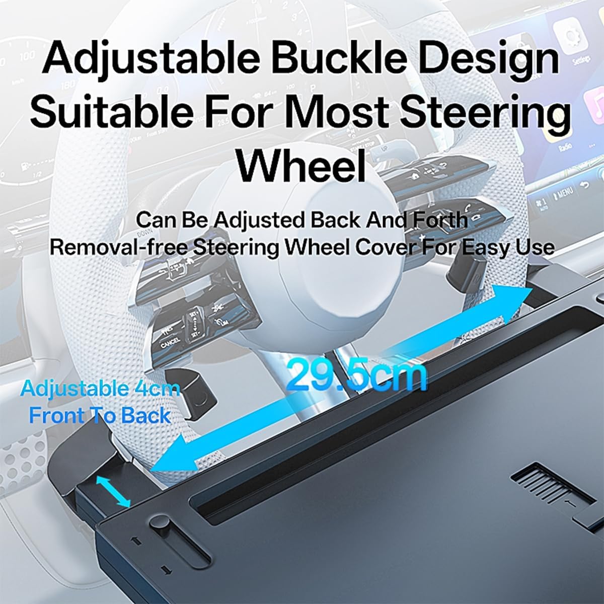 2 in 1 Large Steering Wheel Desk with Dual Slide-Out Trays & Laptop Holder, Steering Wheel Table Tray Fits for Most Cars, Adjustable Laptop Tray for Car