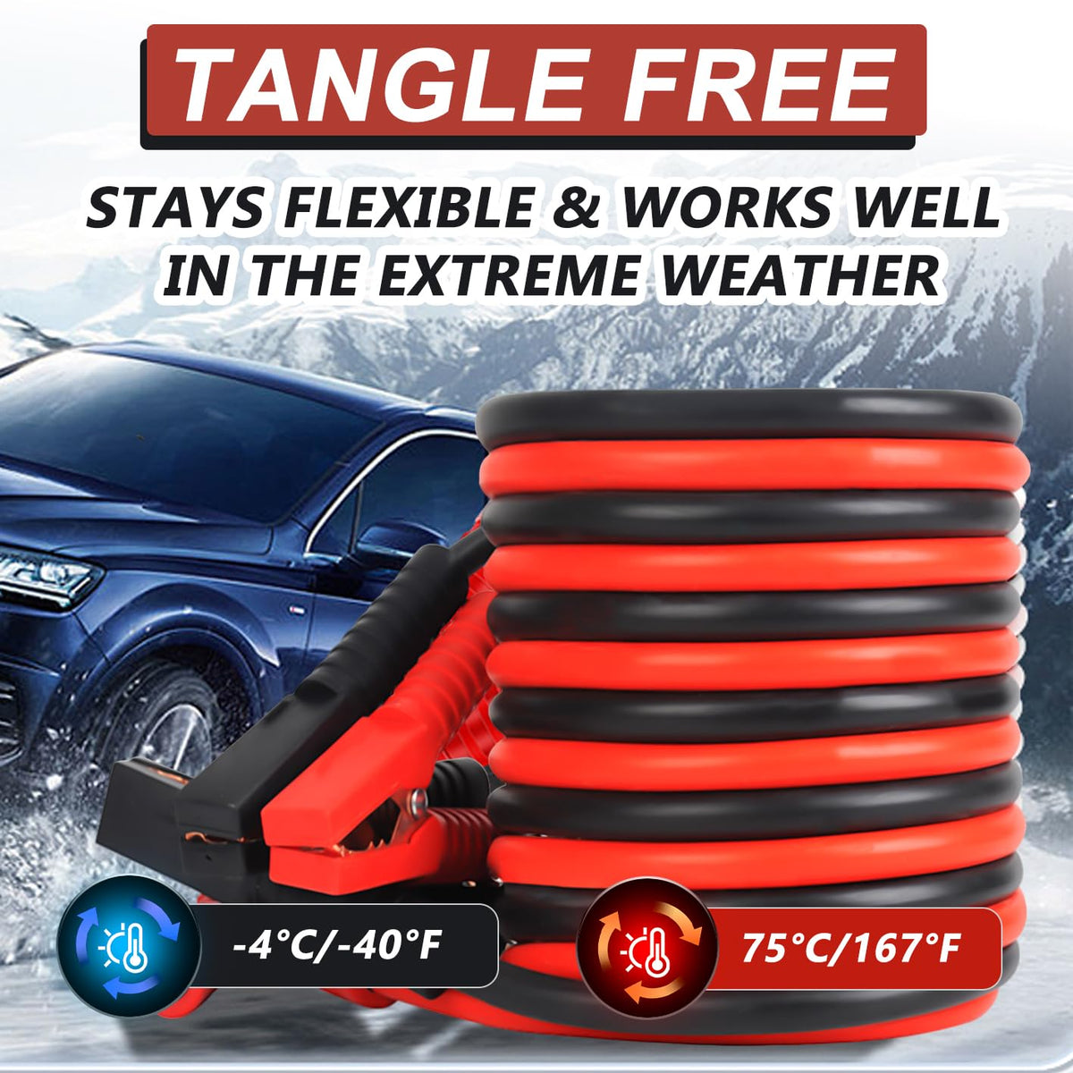 2/0 Gauge Jumper Cables, 20FT 5000A Heavy Duty Jumper Cable for Car Van Truck, Automotive Booster Cables for Jump Starting Dead & Weak Batteries，Transfers Higher Voltage Than 0, 2~12 Gauge
