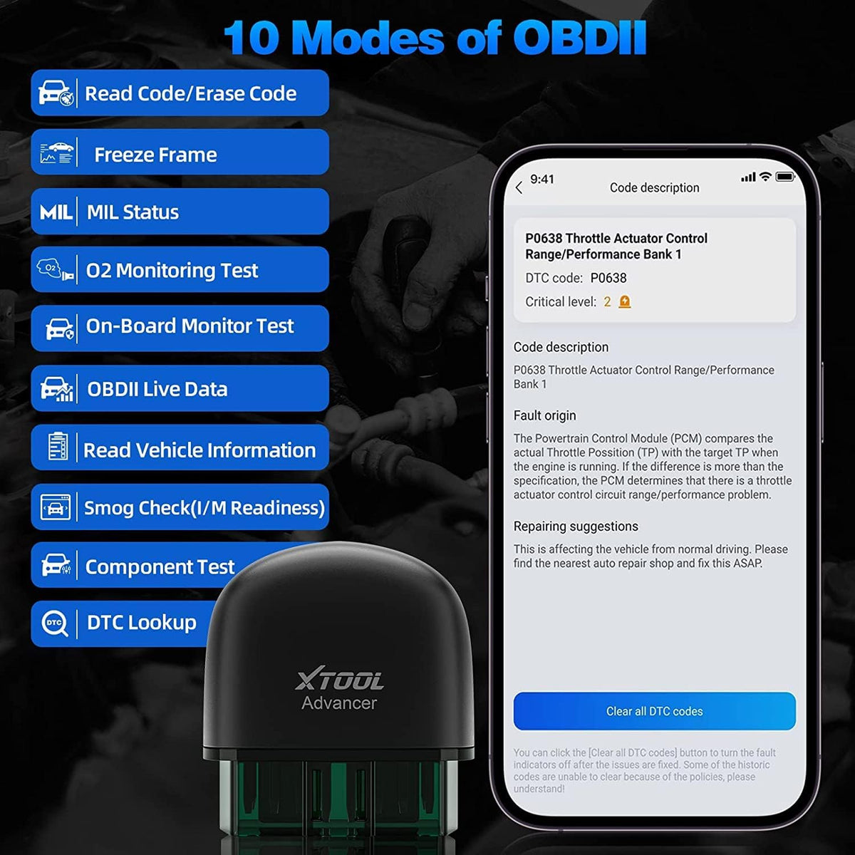 XTOOL Advancer AD20 Bluetooth OBD2 Scanner Diagnostic Tool, Lifetime Update, Check Engine Code Reader for iPhone/Android, Scanner for Car, Mode 6, Live Data, Freeze Frame, Performance/Voltage Test