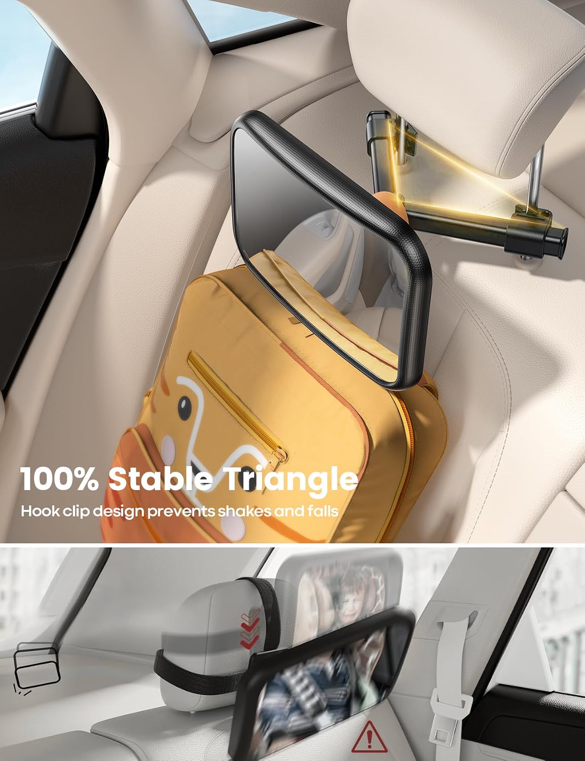 Lamicall Baby Car Mirror for Backseat - Never Shake Clip Hook, Safest Acrylic Rear Facing Car Seat Mirror, 3S Access, 360° Rotation & Wide Clear View, Newborn Baby Accessories Gifts