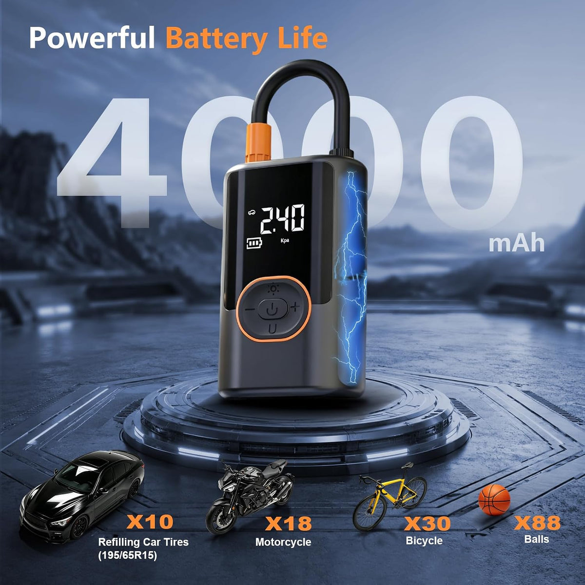 Portable 150PSI Cordless Tire Inflator, Auto Shut-Off Digital Gauge for Car