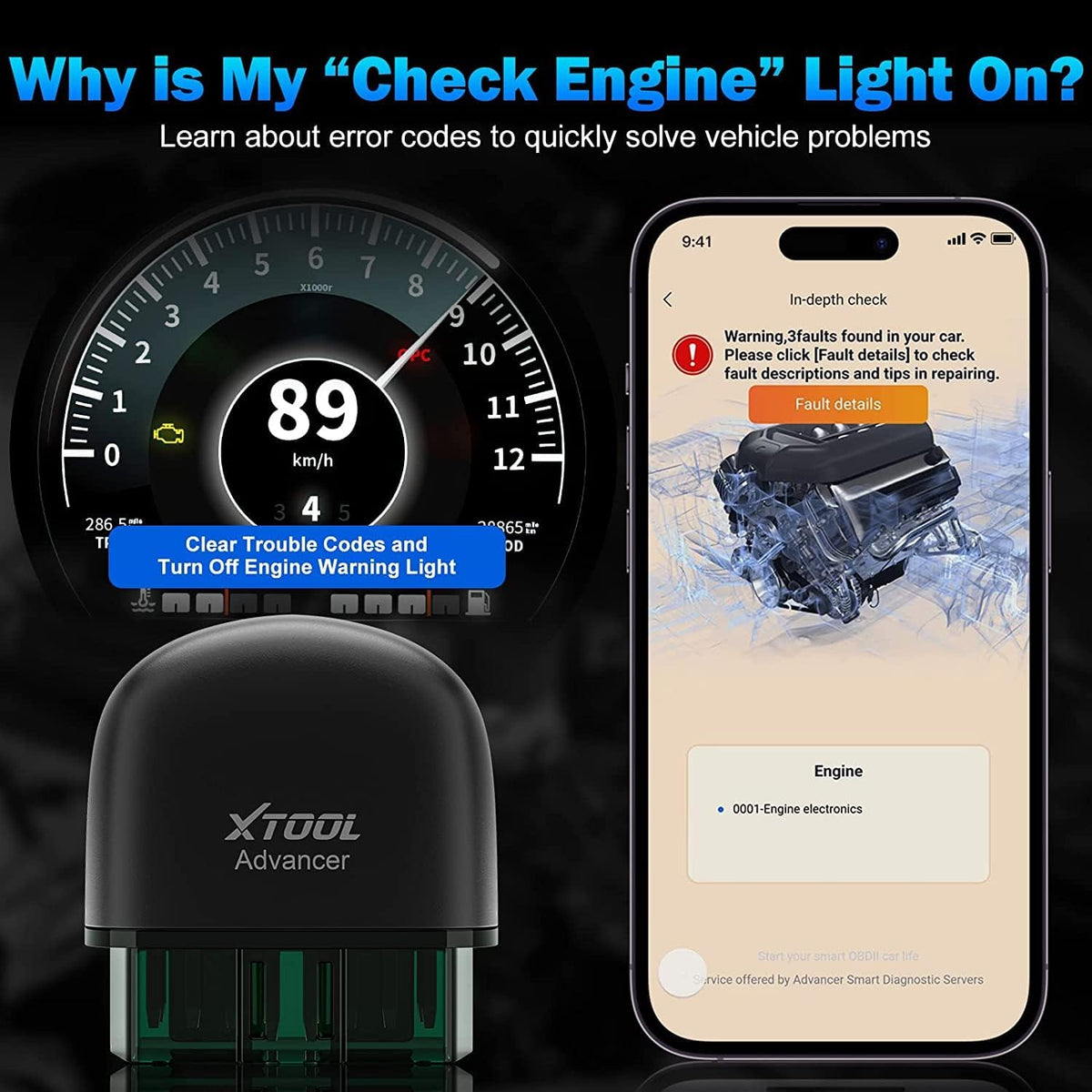 XTOOL Advancer AD20 Bluetooth OBD2 Scanner Diagnostic Tool, Lifetime Update, Check Engine Code Reader for iPhone/Android, Scanner for Car, Mode 6, Live Data, Freeze Frame, Performance/Voltage Test