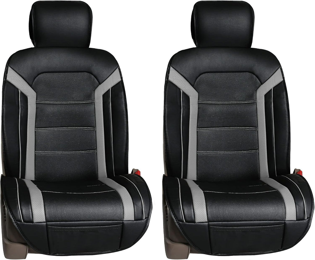 FH Group Front Set Faux Leather Car Seat Cushions - 2 Pack Seat Covers for Cars Trucks SUV, Waterproof, Universal Fit Seat Covers, Red/Black