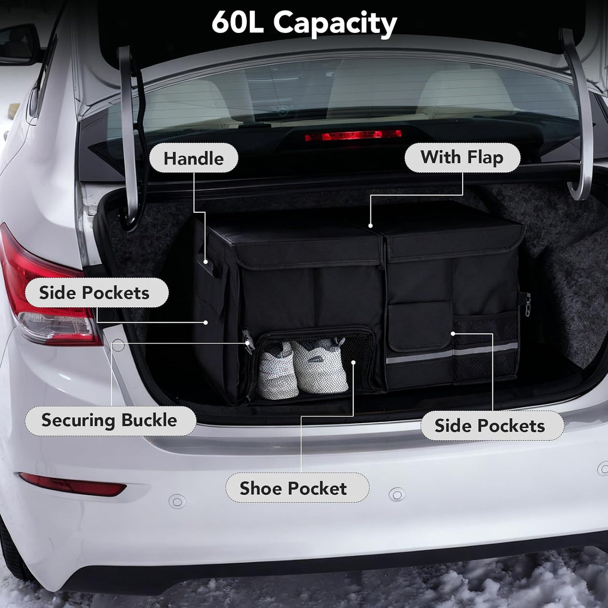 Dntorx Trunk Organizer for SUV - 60L, Foldable Car Trunk Organizer Bags with Lid Large Capacity Car Organizers and Storage with Lid for SUV,Sedan,Truck Accessories,23.62"×12.99"×11.81"(Black)