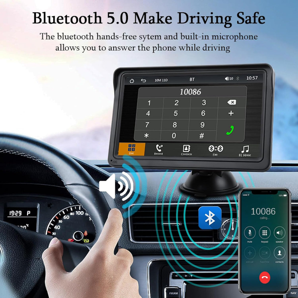 7" Portable Car Stereo Wireless CarPlay & Android Auto Screen for 2024 Latest Car Portable Touchscreen Display with Bluetooth, GPS Navigation, Voice-Control, 360° Rotation