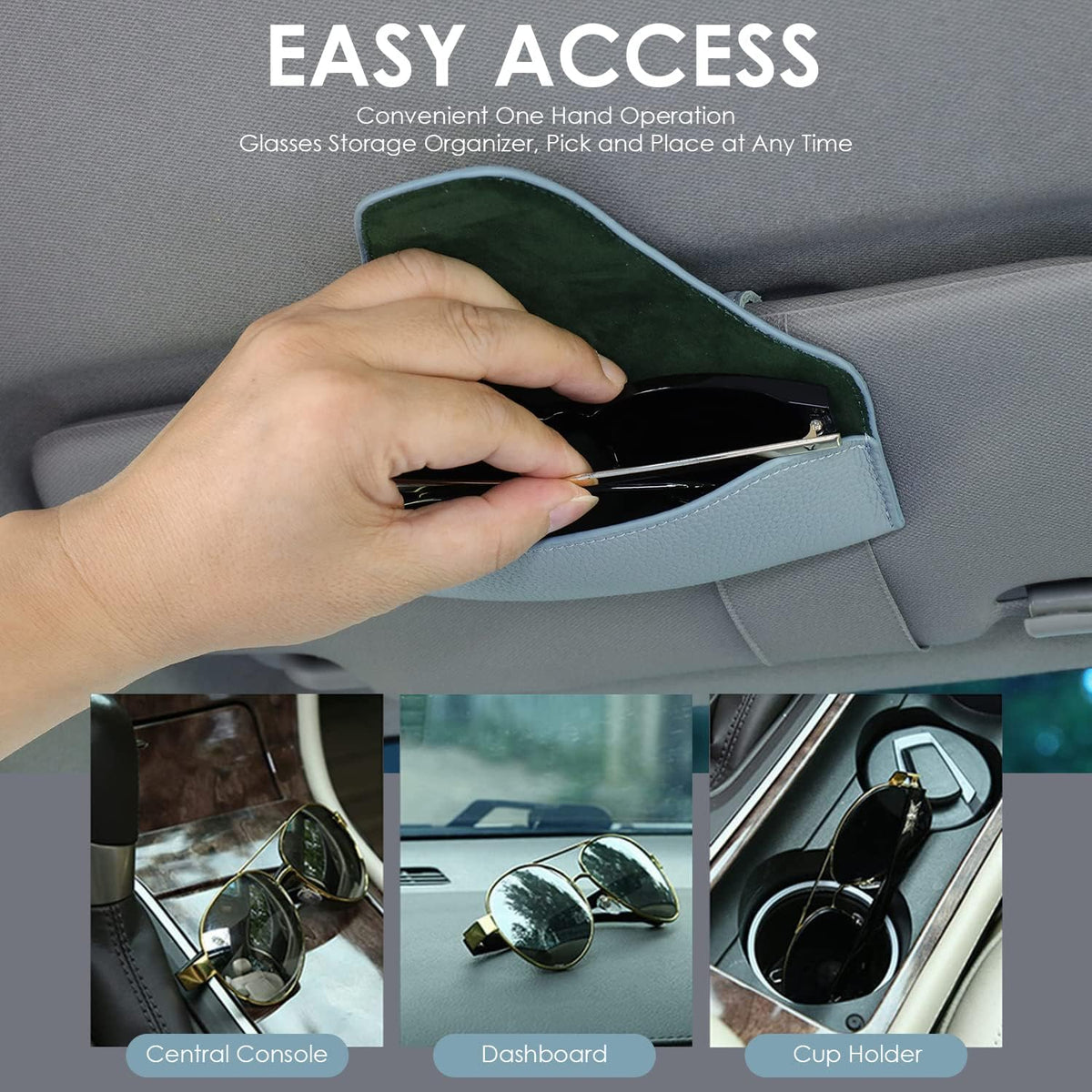 Magnetic Sunglass Holder for Car Visor Clip, Leather Car Glasses Holder, Visor Accessories Eyeglasses Holder Glasses Storage Case (02-Blue)
