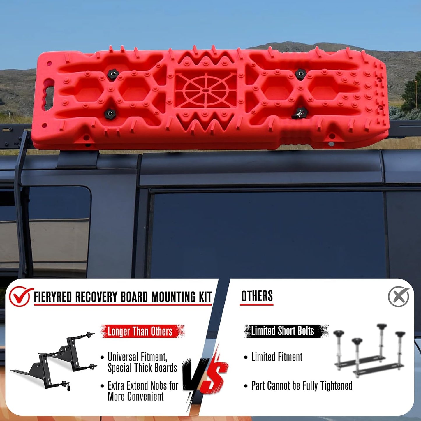 FieryRed Recovery Track Board Mounting Kit, Universal Traction Boards Mount Bracket, Side Mount for Roof Platform Rack with Lock for Overland Vehicle Roof Platform