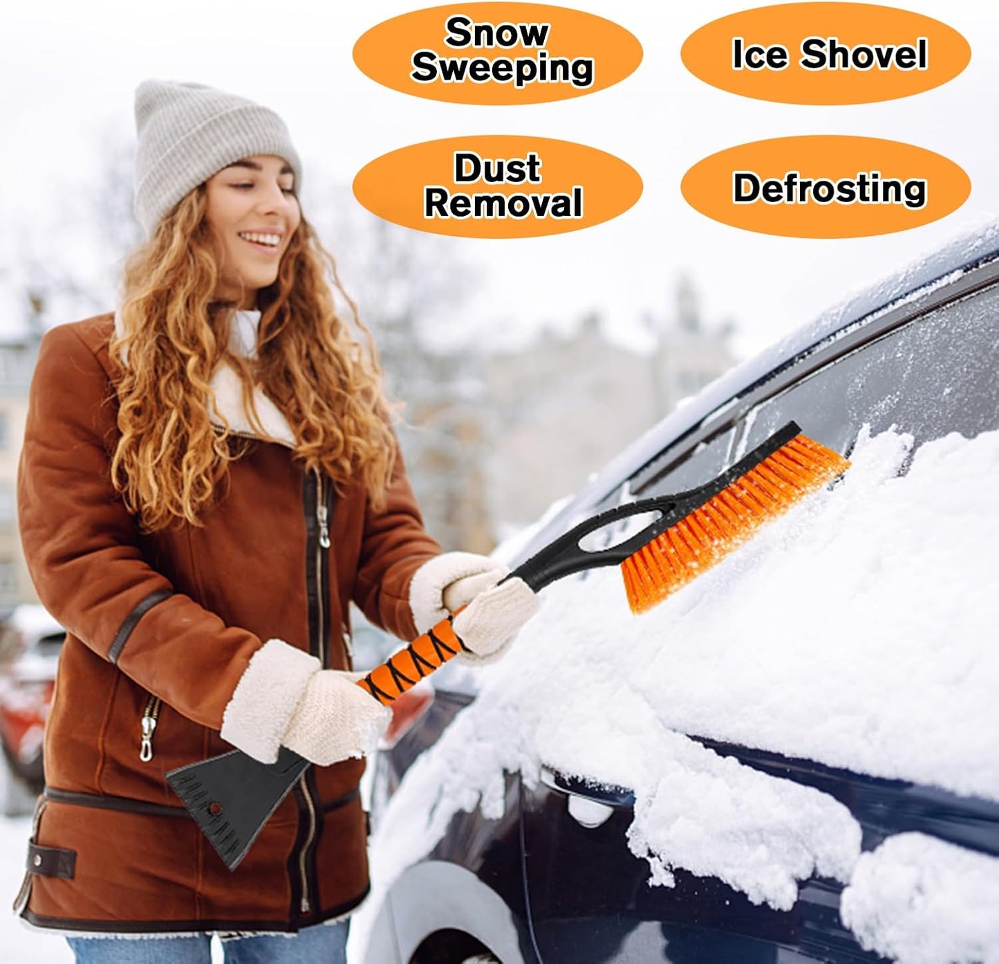 Snow Brush and Ice Scraper for Car Windshield - 27 Inch Detachable Snow Removal Tool with Ergonomic Foam Grip for Cars SUVs and Trucks Winter Car Accessories