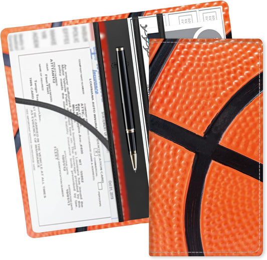 Leather Car Registration and Insurance Card Holder, Cute Car Accessories Vehicle Glove Box Car Organizer for Documents, Cards, License Funny Basketball Skin