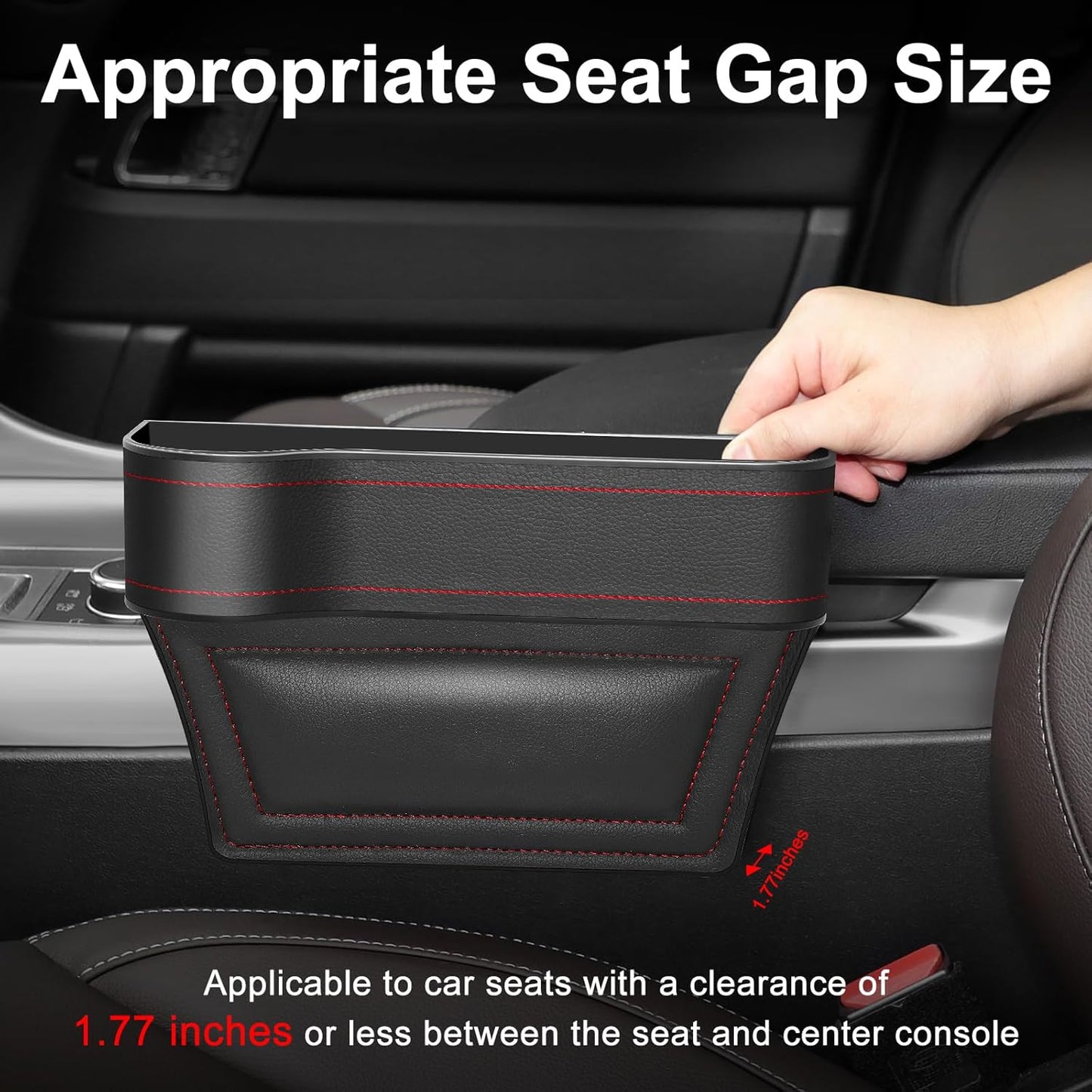 Car Seat Gap Filler Organizer, 2 Pack Multifunctional Car Seat Organizer, Auto Console Side Storage Box with Cup Holders 2 Seat Hooks for Drink, Car Organizer Front Seat for Holding Phone, Sunglasses