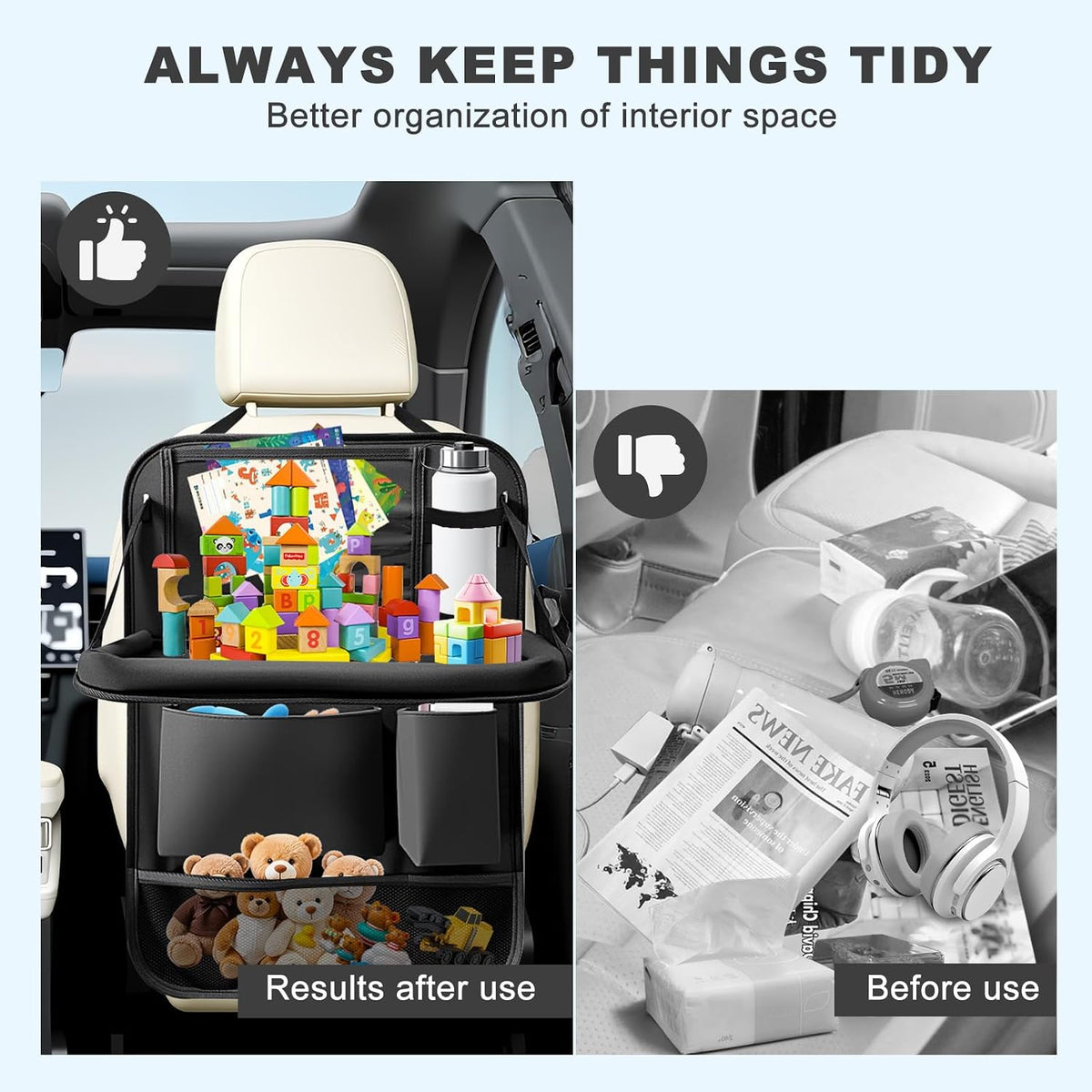 2Pack Car Backseat Organizer with Table Tray Car Organizer Back Seat