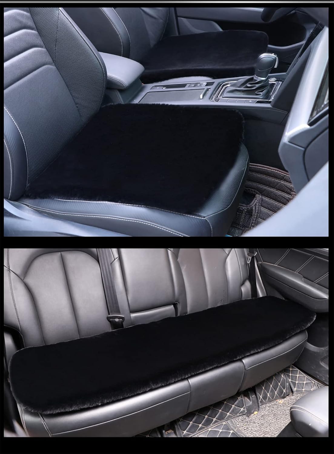 1 Set 3 pcs Soft Fluffy Auto Seat Cover Faux Wool Auto Front &amp; Back Seat Pad Car Seat Cover Protector Cushion Soft Warm for Winter Mat Universal Fit (Black)