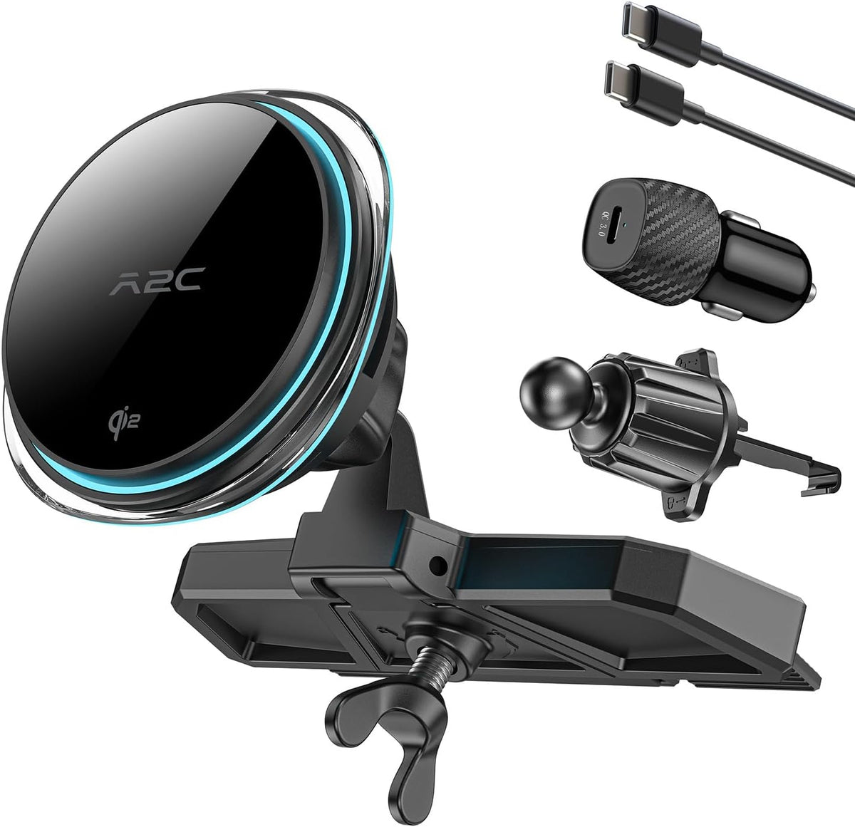 A2C Qi2 15W Wireless Car Charger CD Mount for MagSafe CD Slot | Air Vent