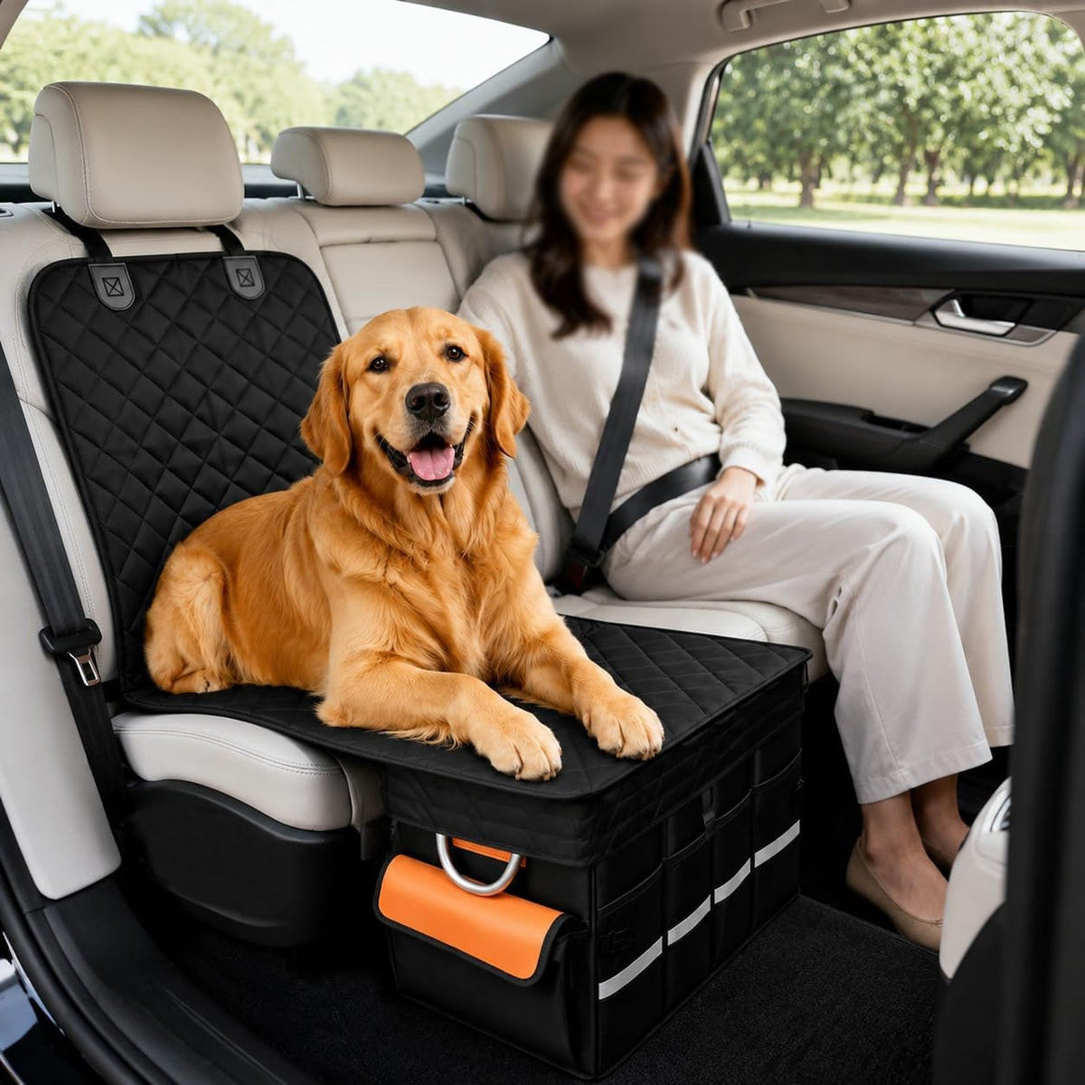 Front & Back Seat Extender for Dogs with 46L Storage, Foldable Storage Box