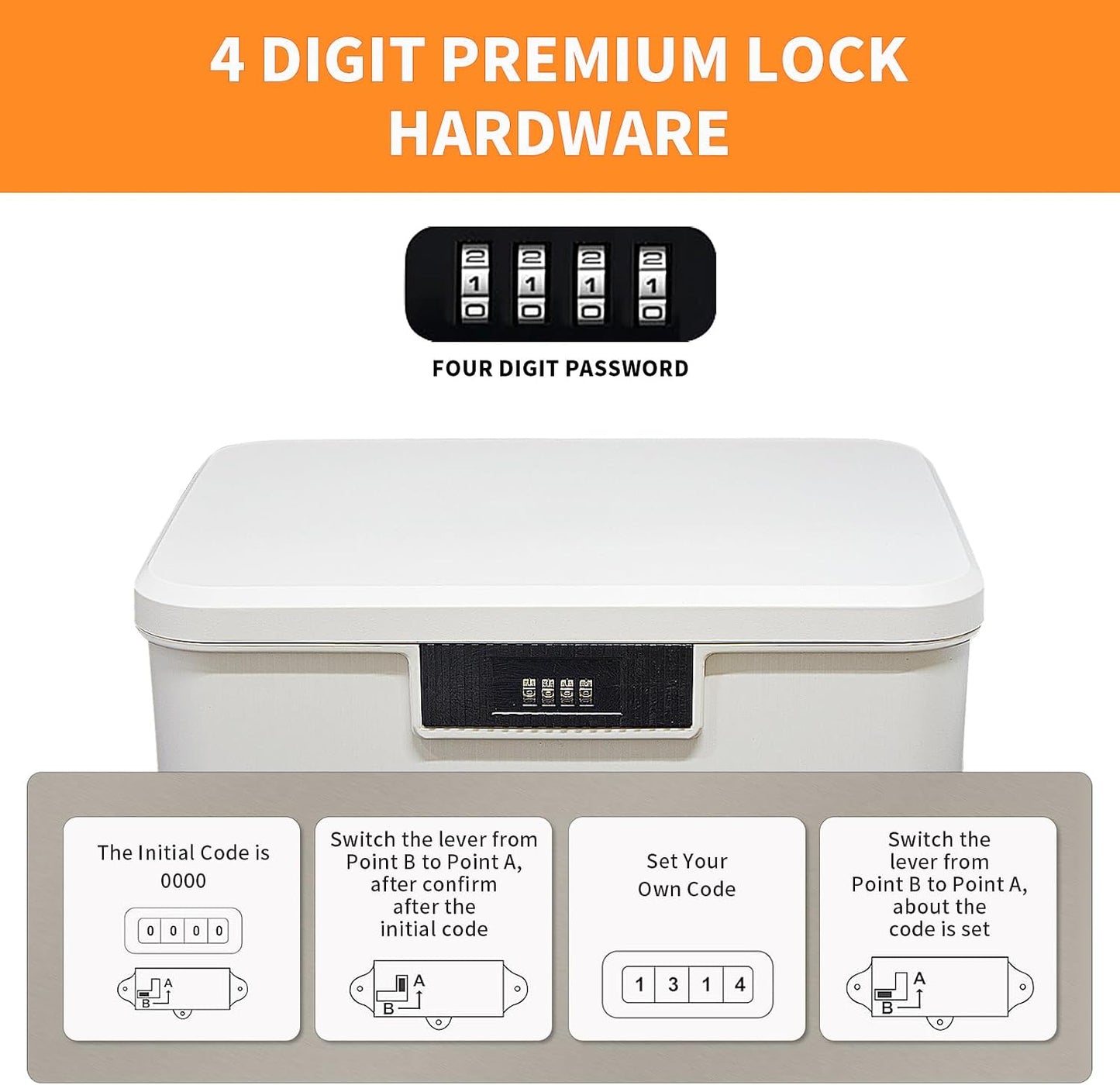 Lockable Storage Container Bin, 4.2 Gallon Capacity Organizer Box with Combination Lock, Heavy Duty Plastic Trunk, Usable As Item Organizer Or Office File Storage(White)
